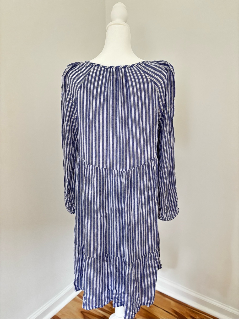 Old Navy Blue White Stripe Empire Boho Dress Medium Coastal Cottagecore - Picture 6 of 11